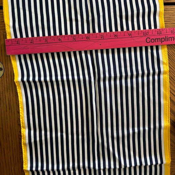 Vintage BILL BLASS Blue & Yellow Striped and Polka Dot Silk Scarf - Picture 8 of 11